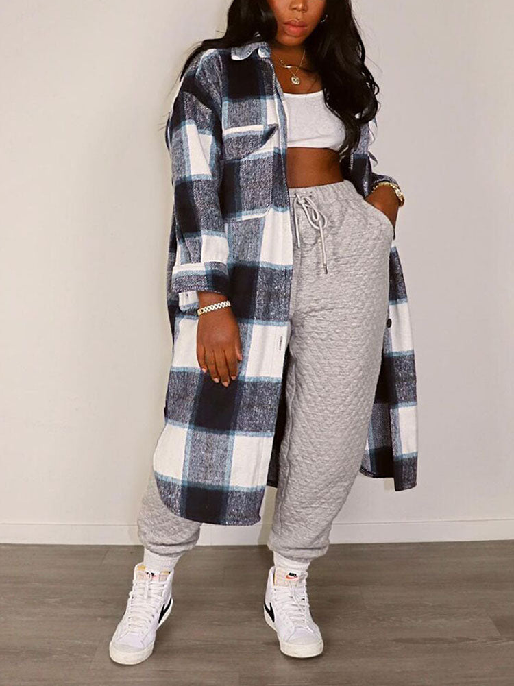 Casual Plaid Turndown Collar Shirt Coat