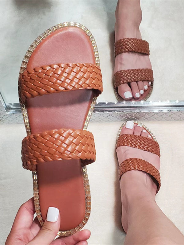 Braided Double Strap Flat Slides