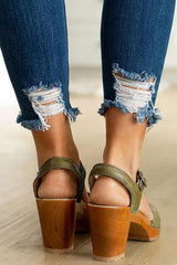Peep Toe Adjustable Buckle Thick Heel Sandals