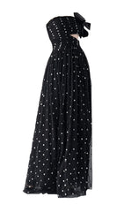 POLKA DOT BANDEAU DRESS IN BLACK