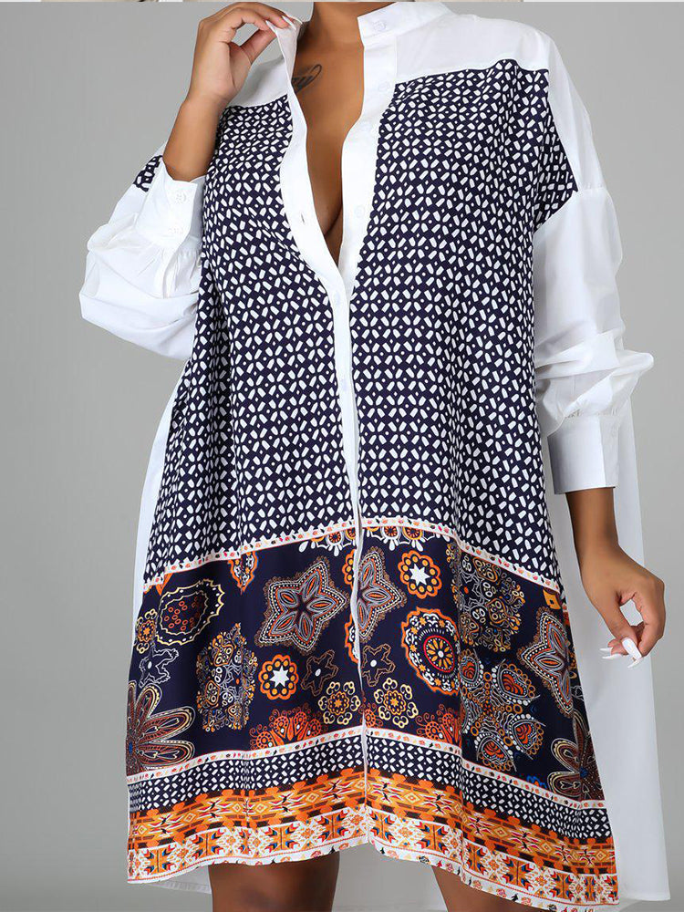 Printed Collar Shirt Dress