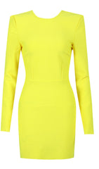 LONG SLEEVE TIGHT BACKLESS DRESS IN YELLOW