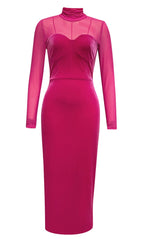 LONG SLEEVED SHEATH DRESS IN ROSE RED