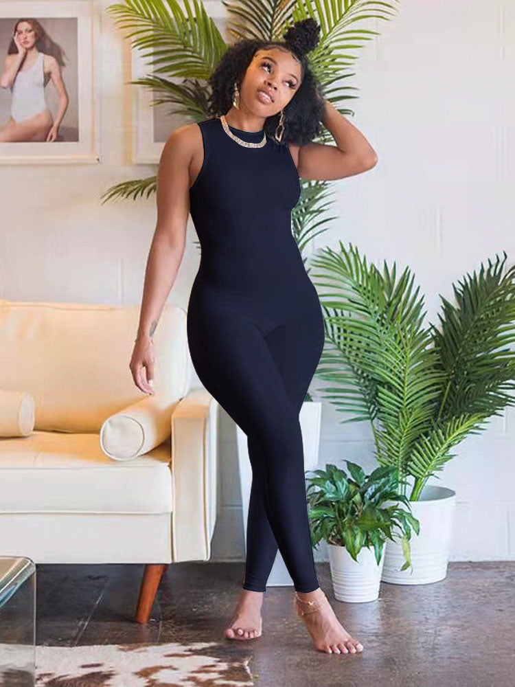 Casual Sleeveless Solid Color Jumpsuit