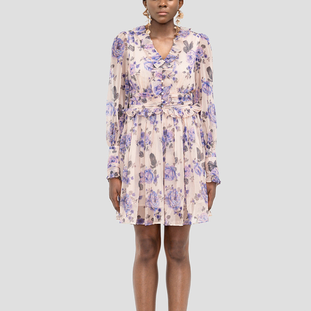 LVOREE VIOLET FLORAL RUFF MINI DRESS – Aesvs