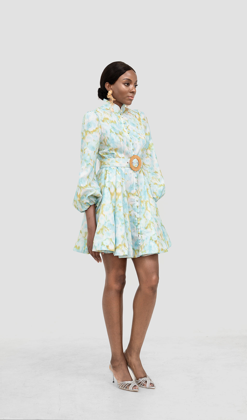 aqua puff sleeve mini dress Aqua Puff Sleeve Mini Dress 100% Exclusive In White/Blue - 70% Off