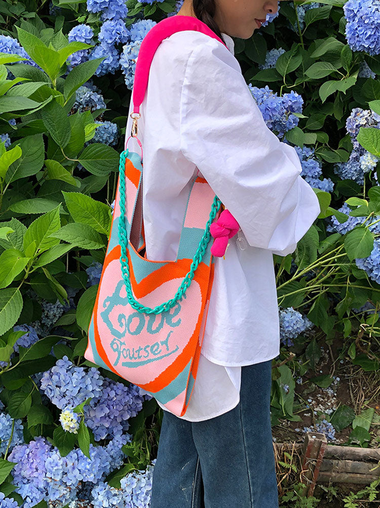 LOVE Heart Pattern Crochet Bag