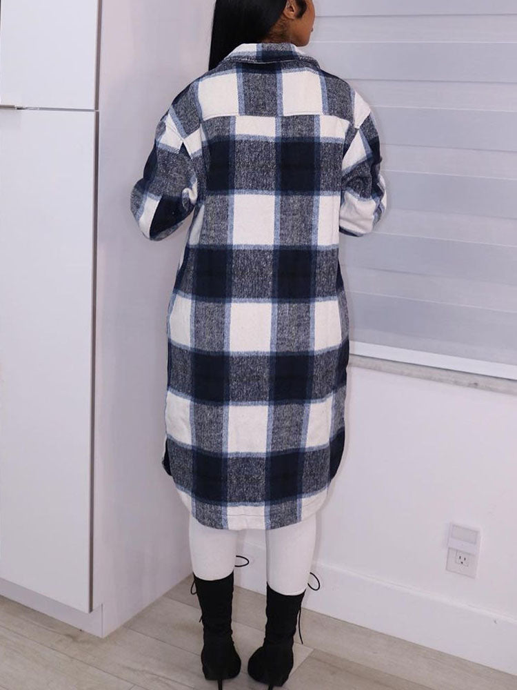 Casual Plaid Turndown Collar Shirt Coat