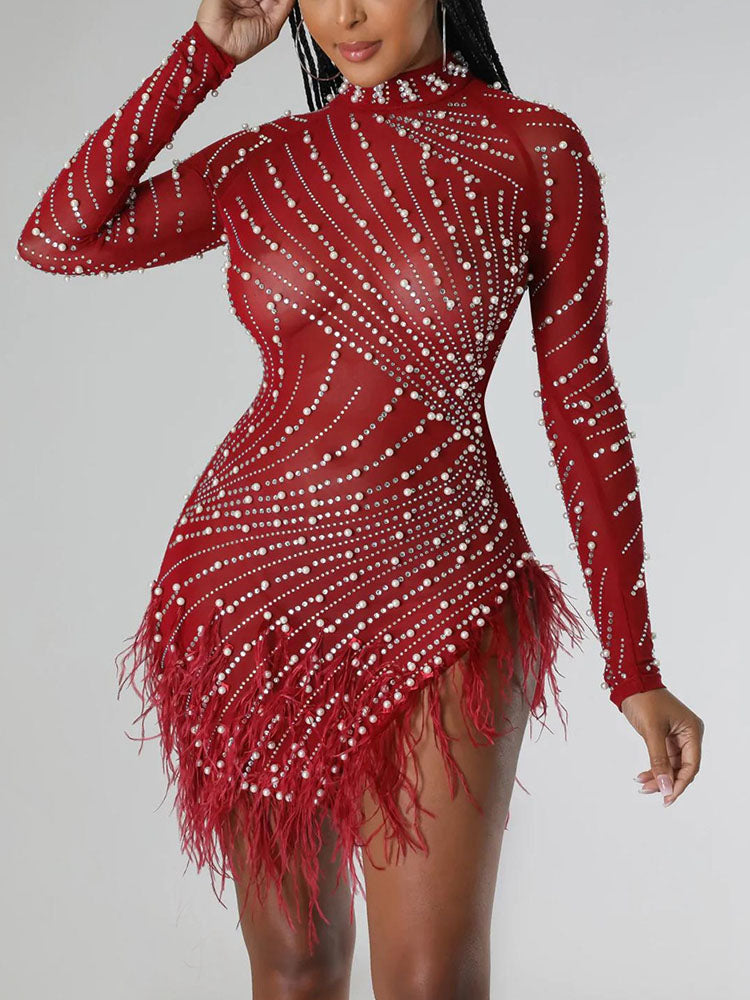 Mesh Rhinestone Mini Dress