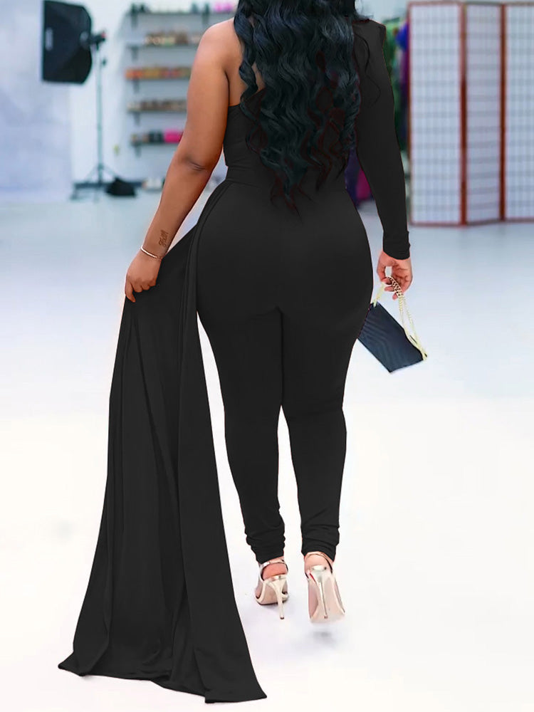 One Shoulder Solid Jumpsuit