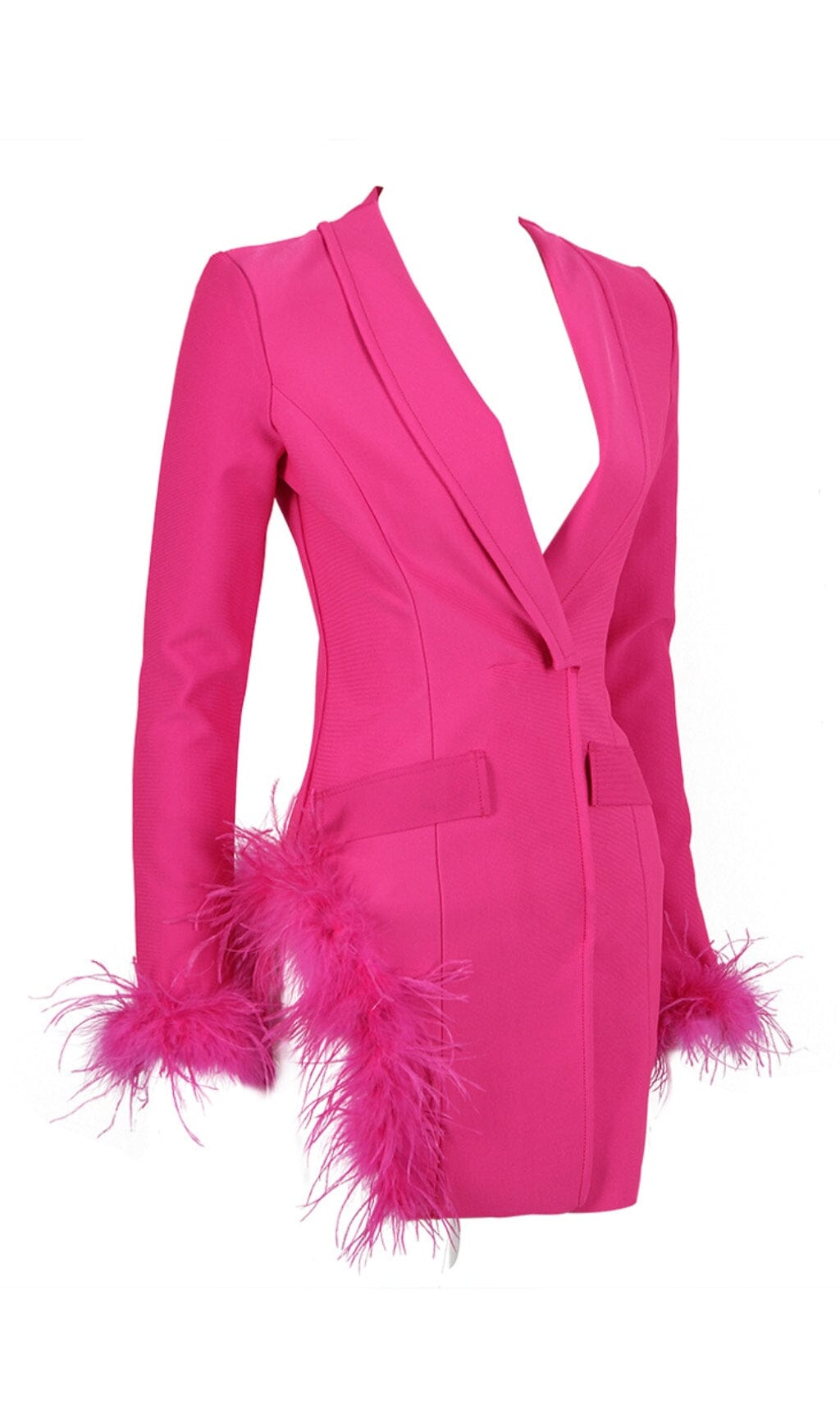 FEATHER JACKET DRESS IN HYPER PINK