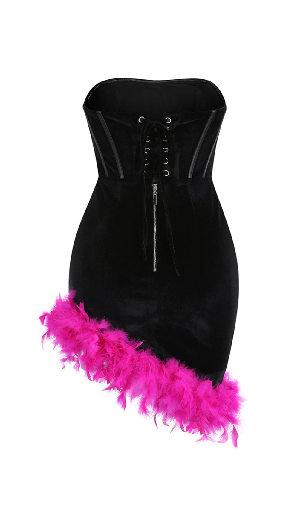 FEATHER CORSET MINII DRESS IN BLACK