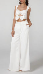 BOW-EMBELLISHED TWO-PIECE SUIT IN WHITE