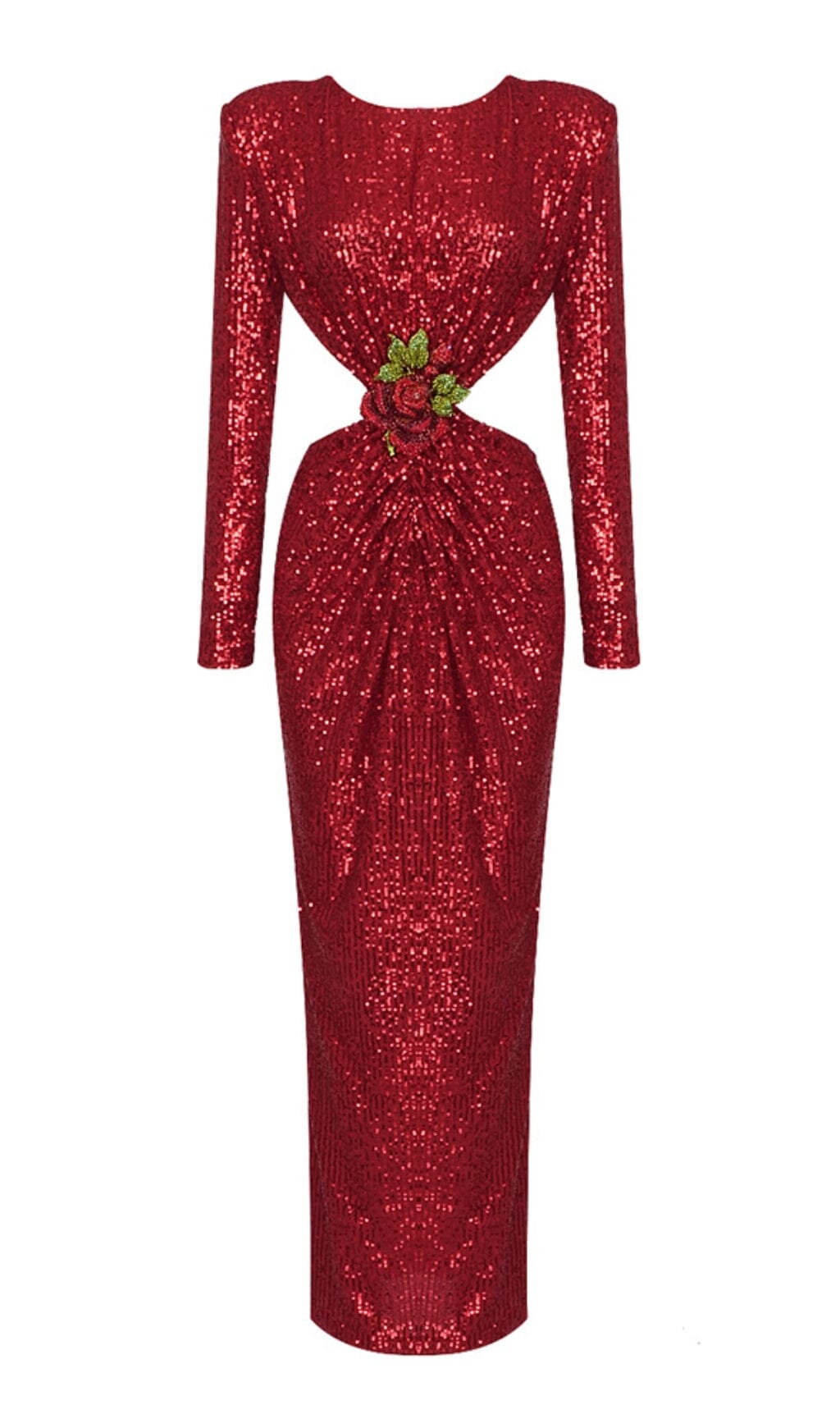 SEQUIN CUTOUT BACKLESS MAXI DRESS IN RED