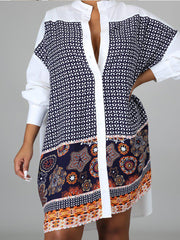 Printed Collar Shirt Dress