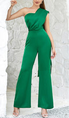 SATIN STRAP JUMPSUIT IN GREEN