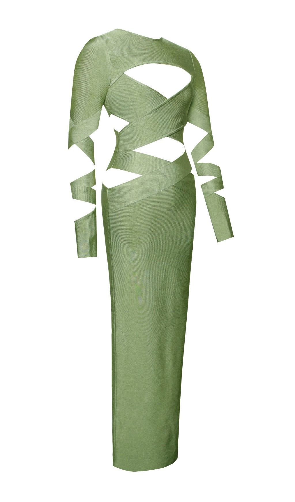 MAXI LONG SLEEVE BANDAGE DRESS IN GREEN