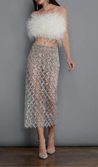 FEATHER SEQUIN TWO PIECE SET IN WHITE