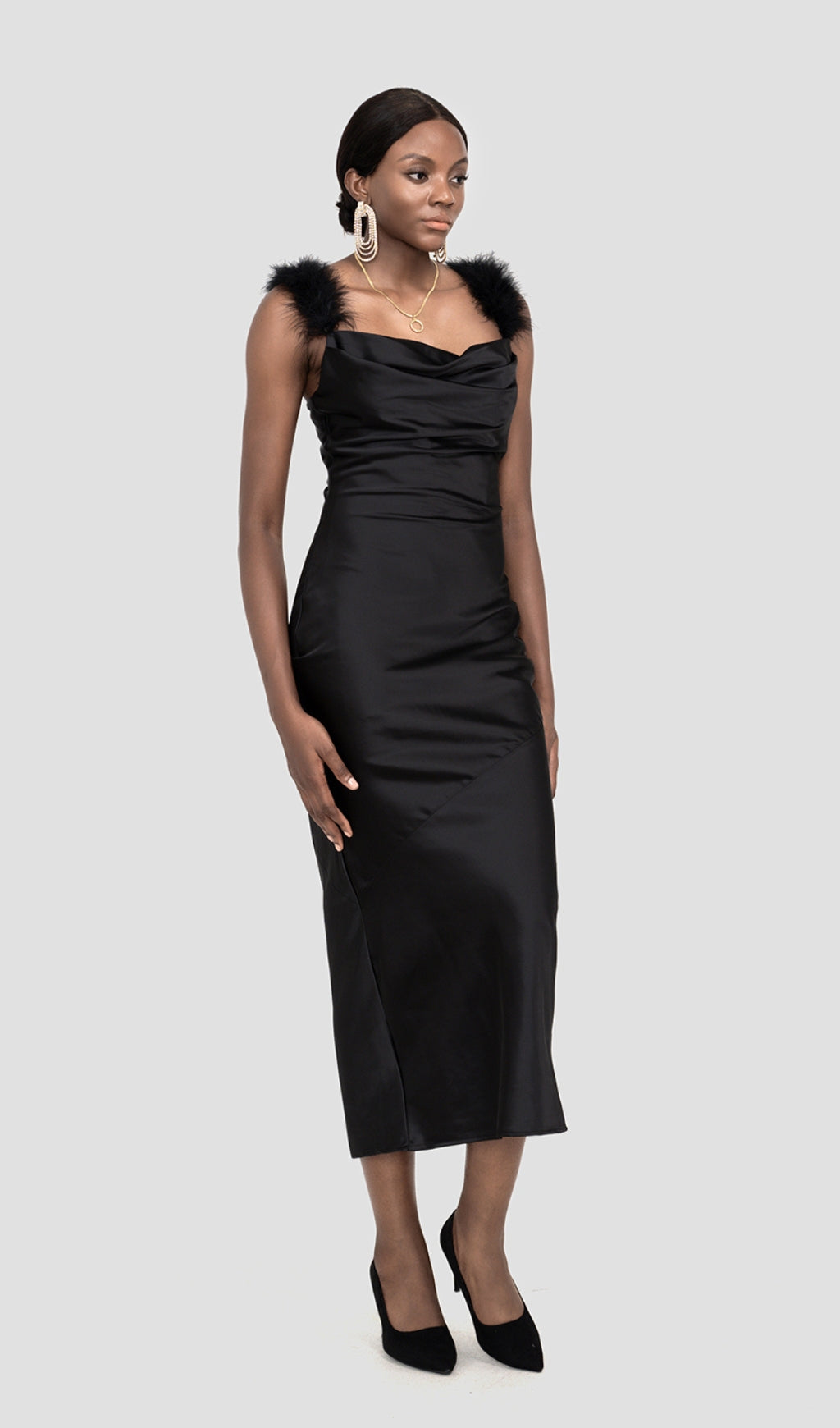 SATIN MAXI DRESS IN BLACK