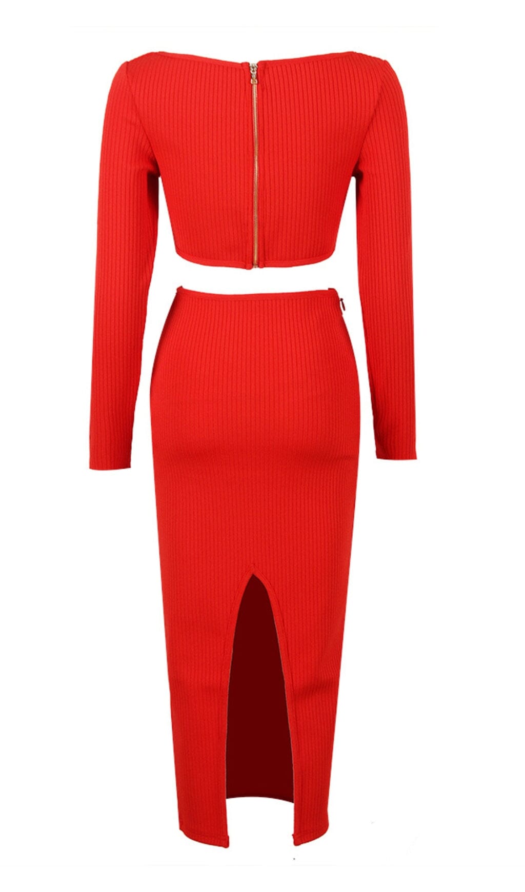 CUTOUT LONG SLEEVE  MIDI DRESS IN RED