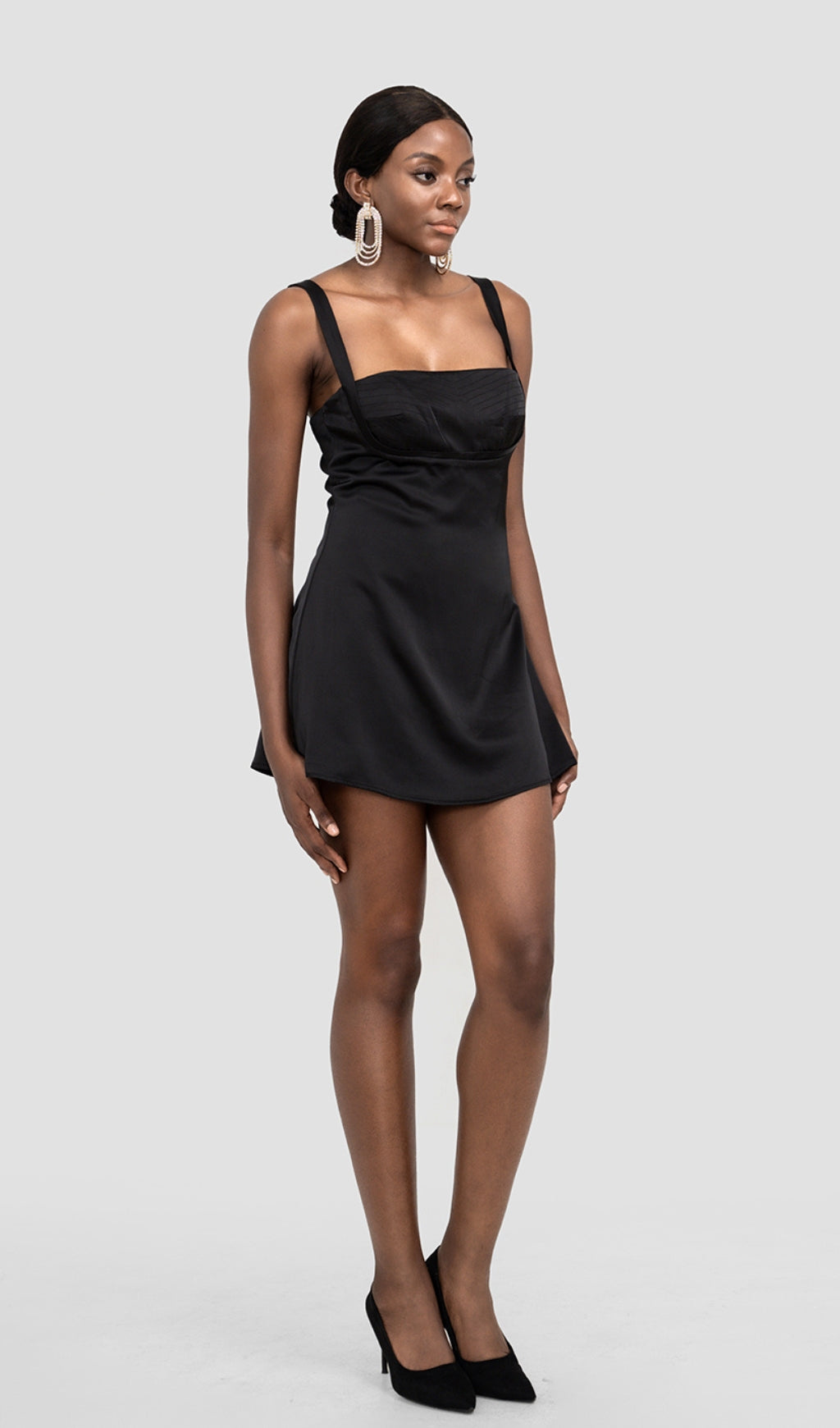 BLACK SATIN MINI DRESS – Aesvs
