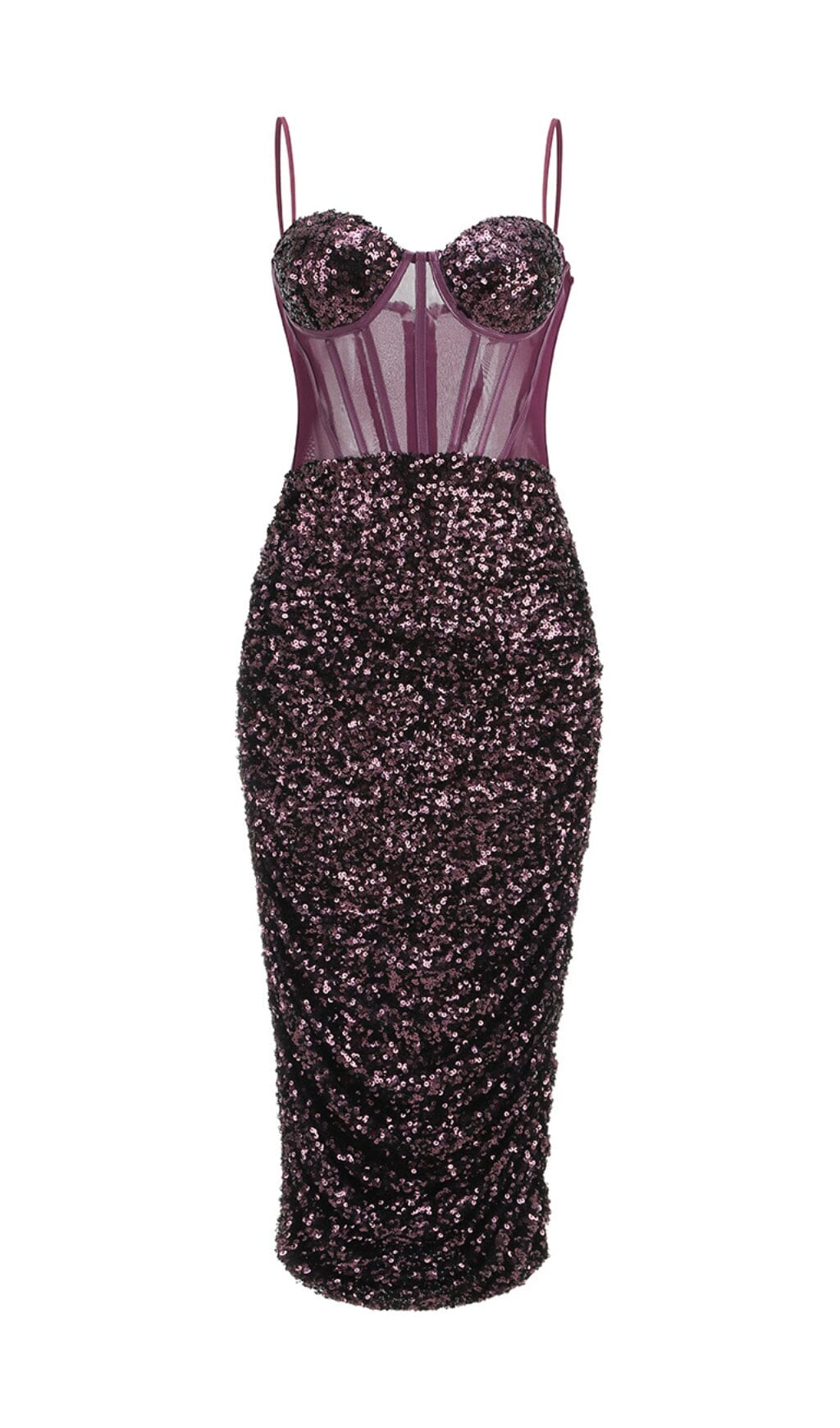 SEQUIN CORSET MIDI DRESS IN WINE