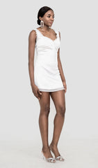 WHITE PIN TUCK MINI DRESS