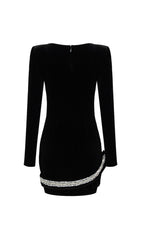 RHINESTONE SERPENTA DEEP-V VELVET MINI DRESS