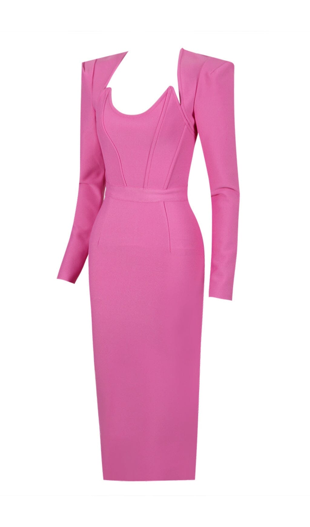 SQUARE SHOULDER CORSET MIDI DRESS IN PINK