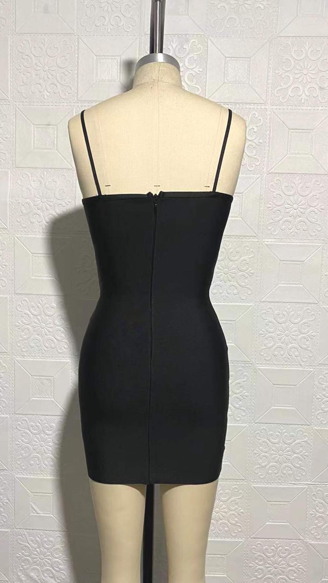 CRYSTAL BANDAGE MINI DRESS IN BLACK