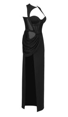 FISHBONE MAXI DRESS IN BLACK