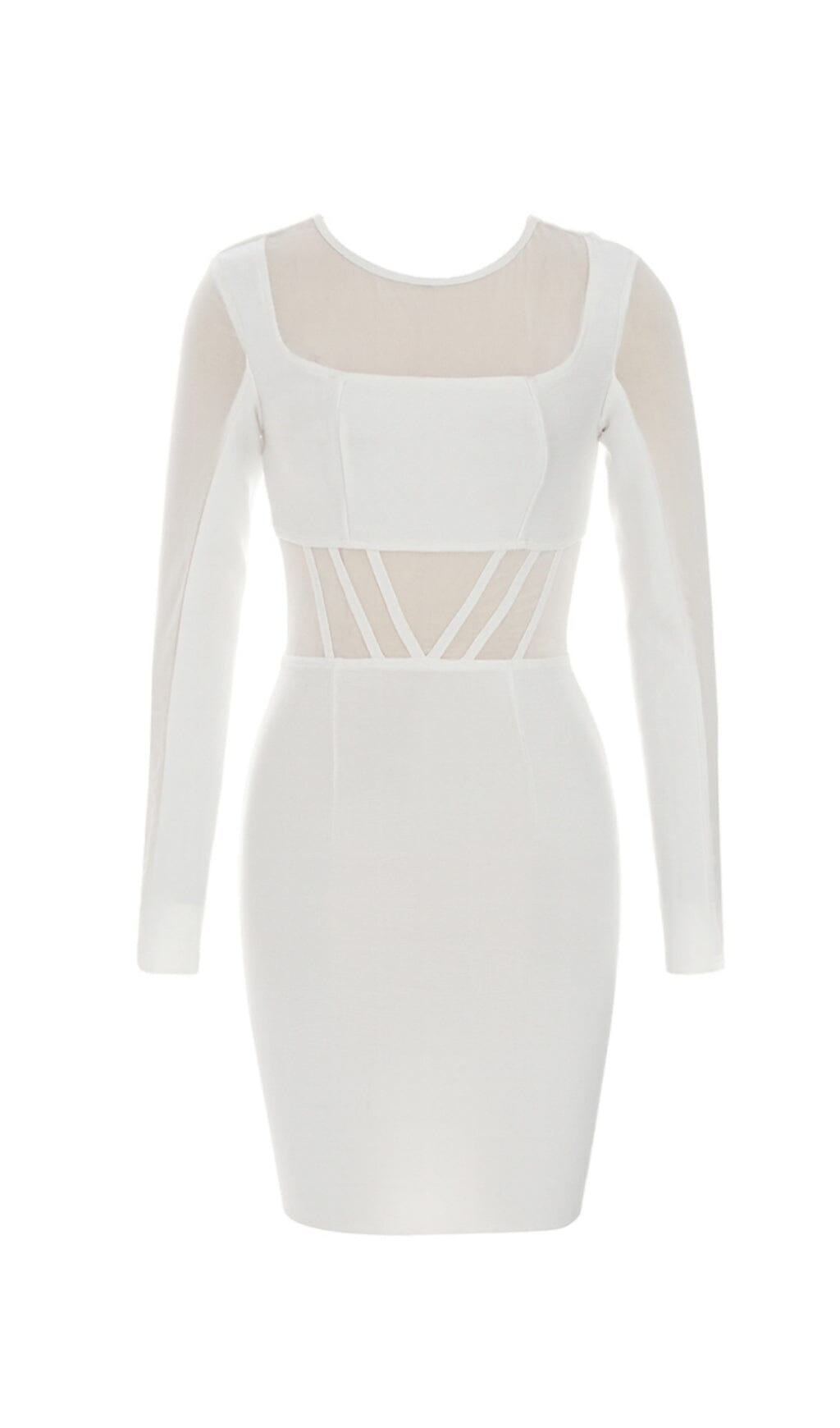 MESH STITCHED SKINNY MINI DRESS IN WHITE