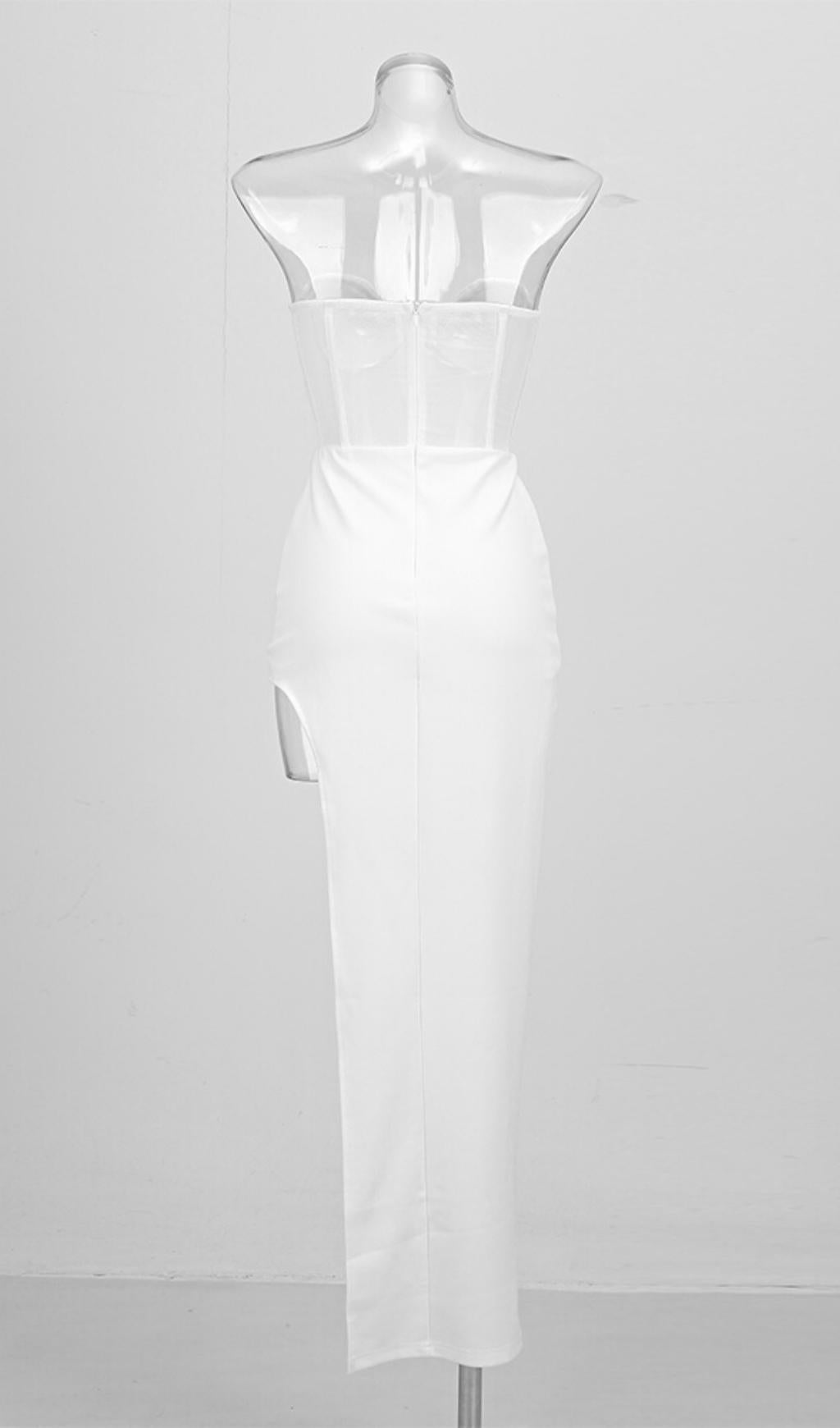 STRAPLESS GAUZE MAXI DRESS IN WHITE