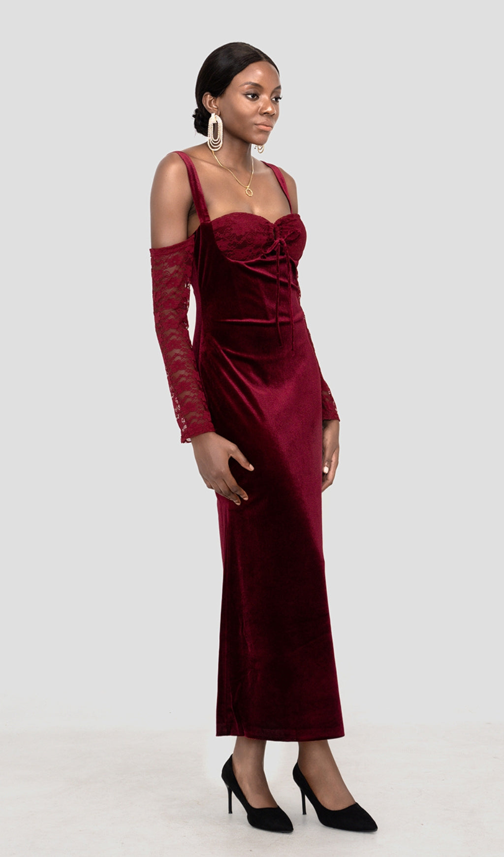 VELVET MAXI DRESS IN WINE