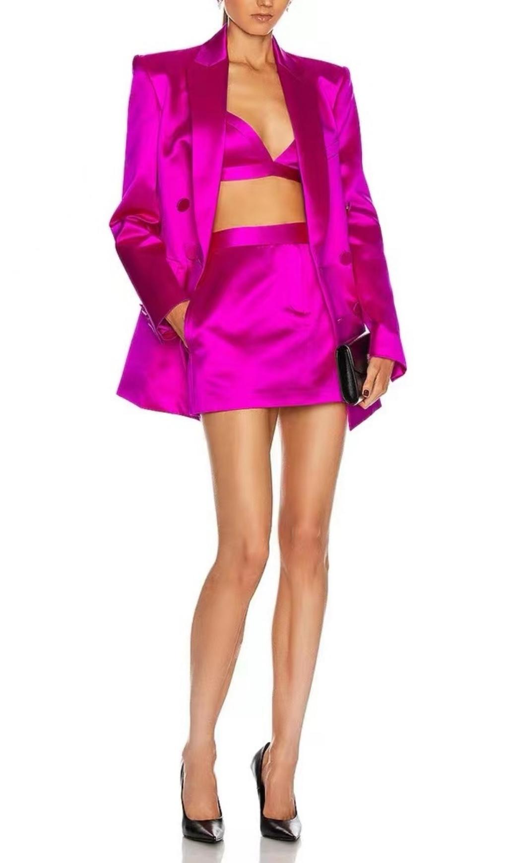 SATIN BLAZER SUIT IN PINK