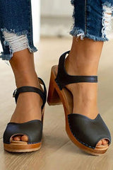 Peep Toe Adjustable Buckle Thick Heel Sandals