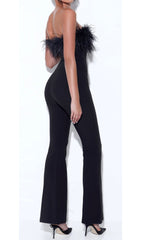 FEATHER JUMPSUIT IN BLACK