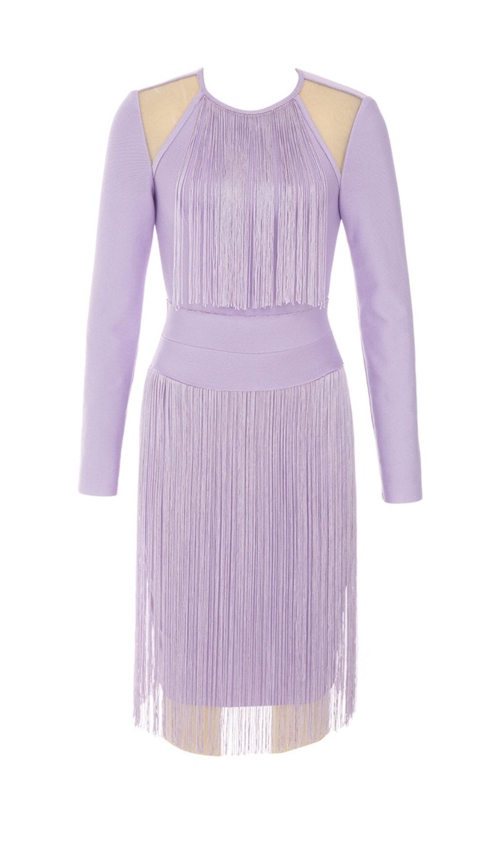 HOLLOWED-OUT SHOULDER FRINGED DRESS IN PURPLE