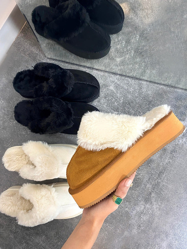 Plush Suede Platform Slider