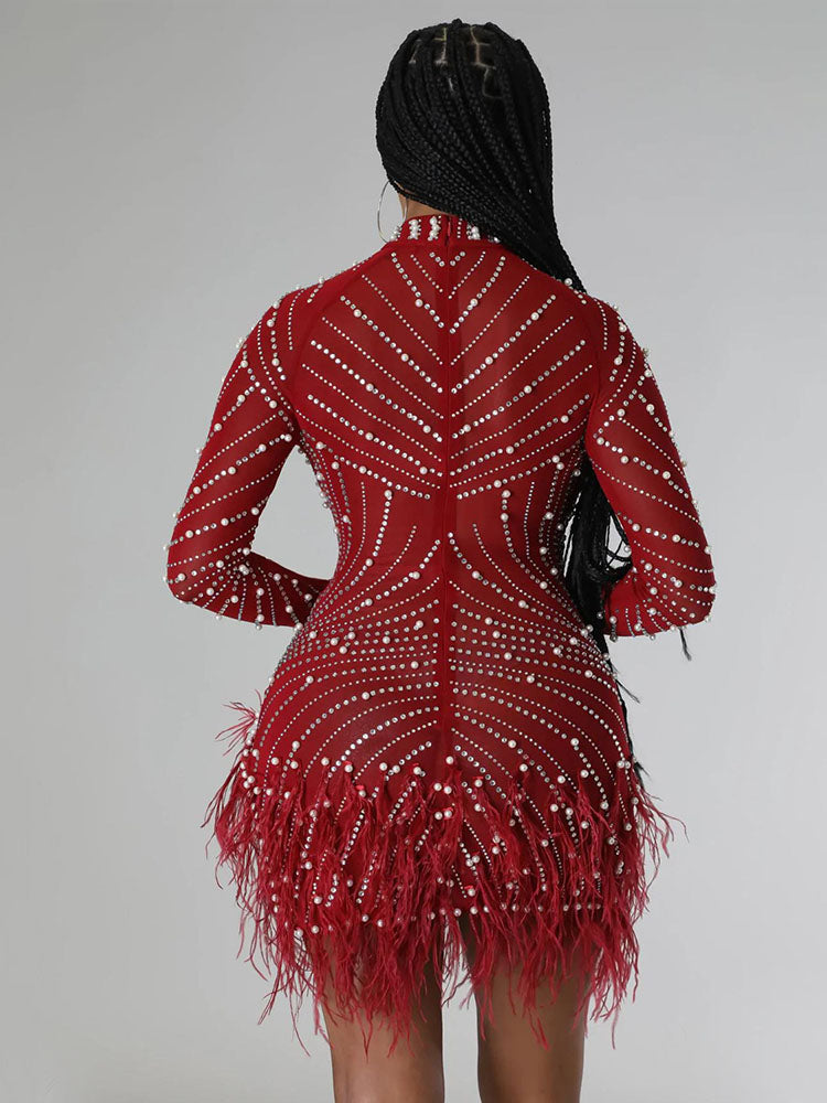 Mesh Rhinestone Mini Dress