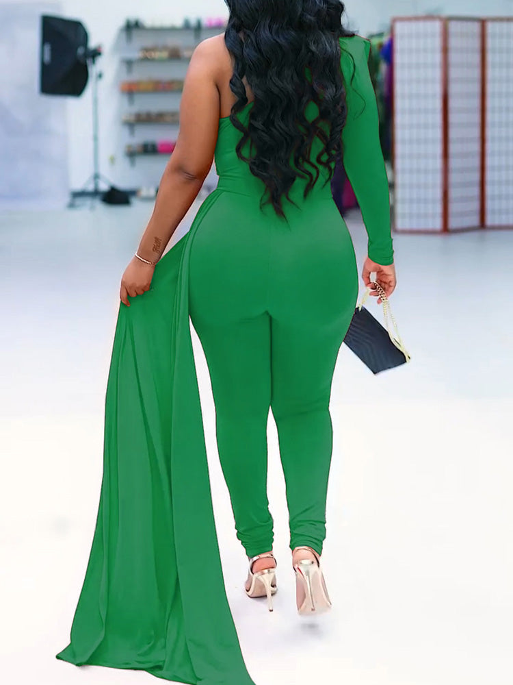 One Shoulder Solid Jumpsuit