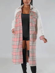 Woolen Plaid Long Sleeve Coats