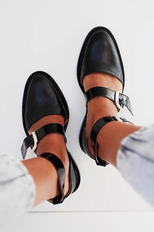 Buckle Color Block Sandals Flats