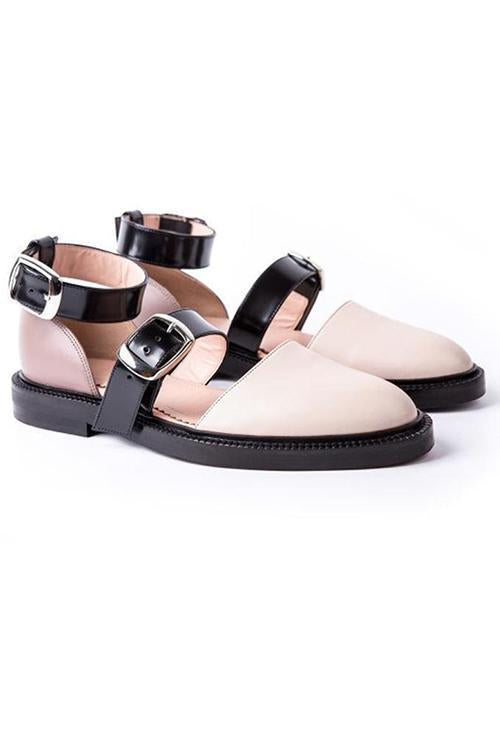 Buckle Color Block Sandals Flats