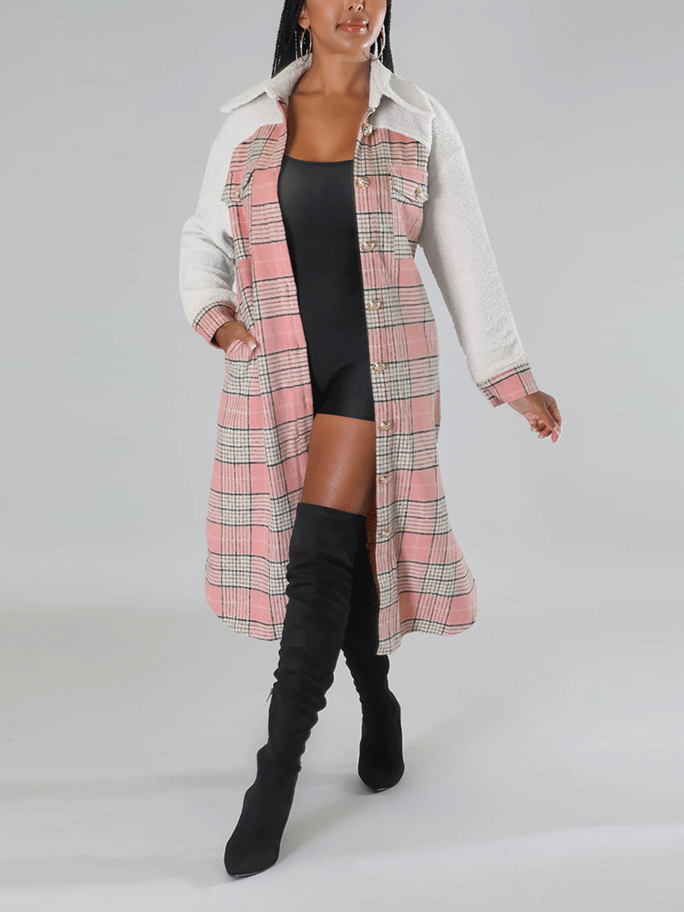 Woolen Plaid Long Sleeve Coats