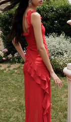 RUFFLE MAXI DRESS IN CHERRY