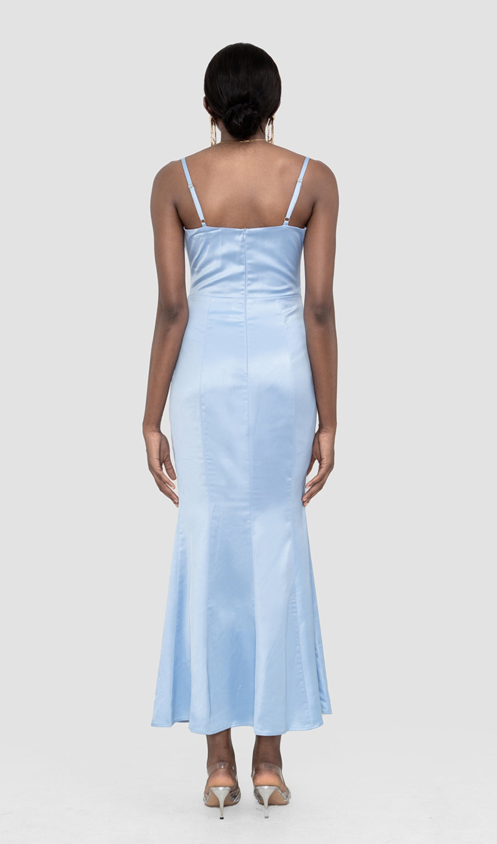 SATIN CORSET MAXI DRESS IN BLUE