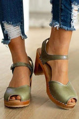Peep Toe Adjustable Buckle Thick Heel Sandals