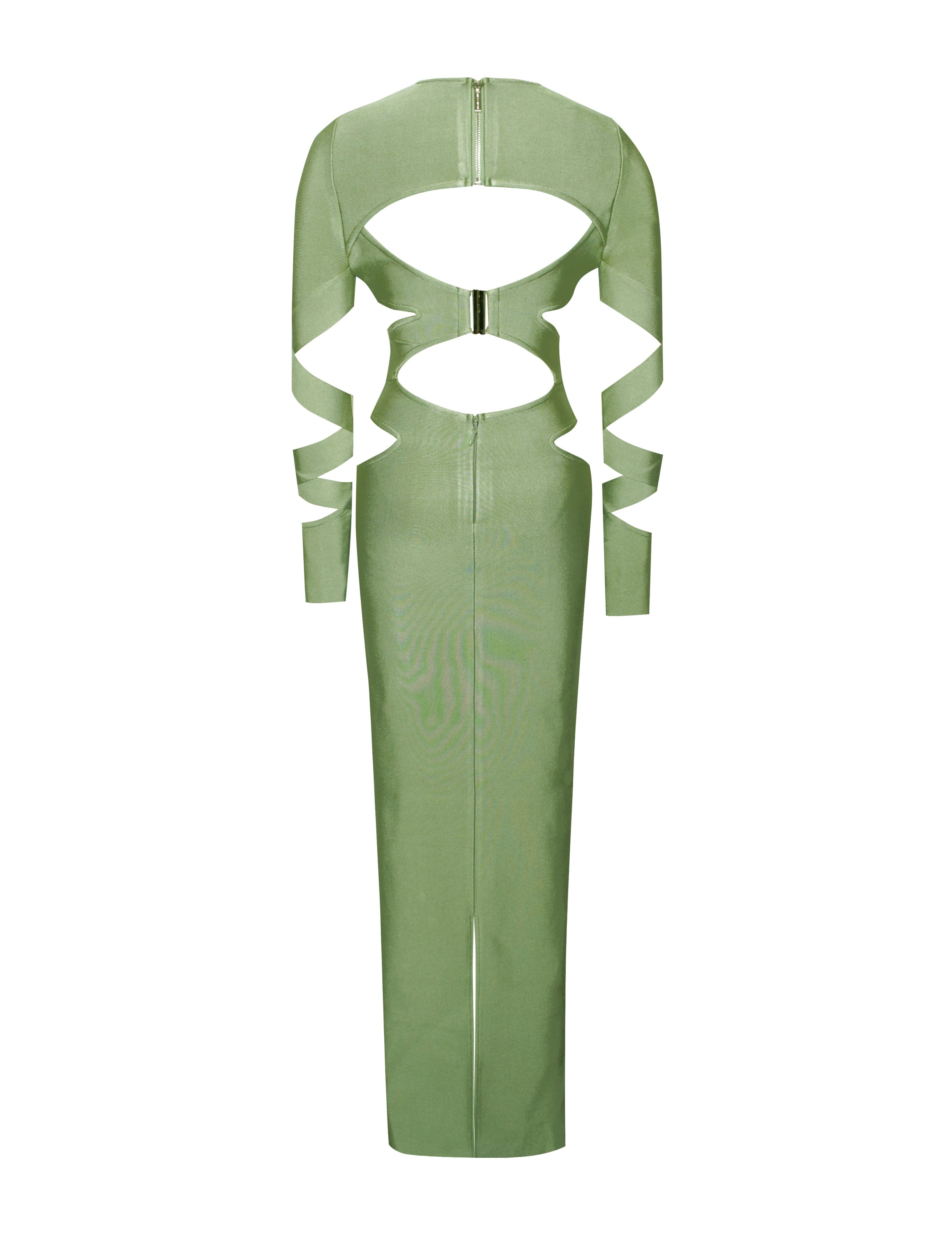 MAXI LONG SLEEVE BANDAGE DRESS IN GREEN