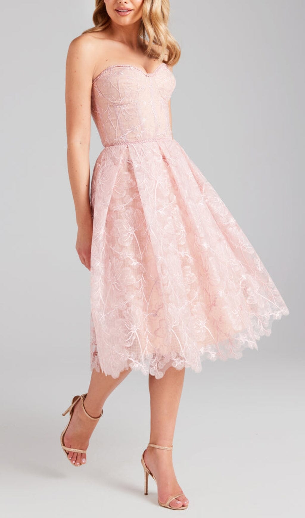 LACE BANDEAU MIDI DRESS IN PINK